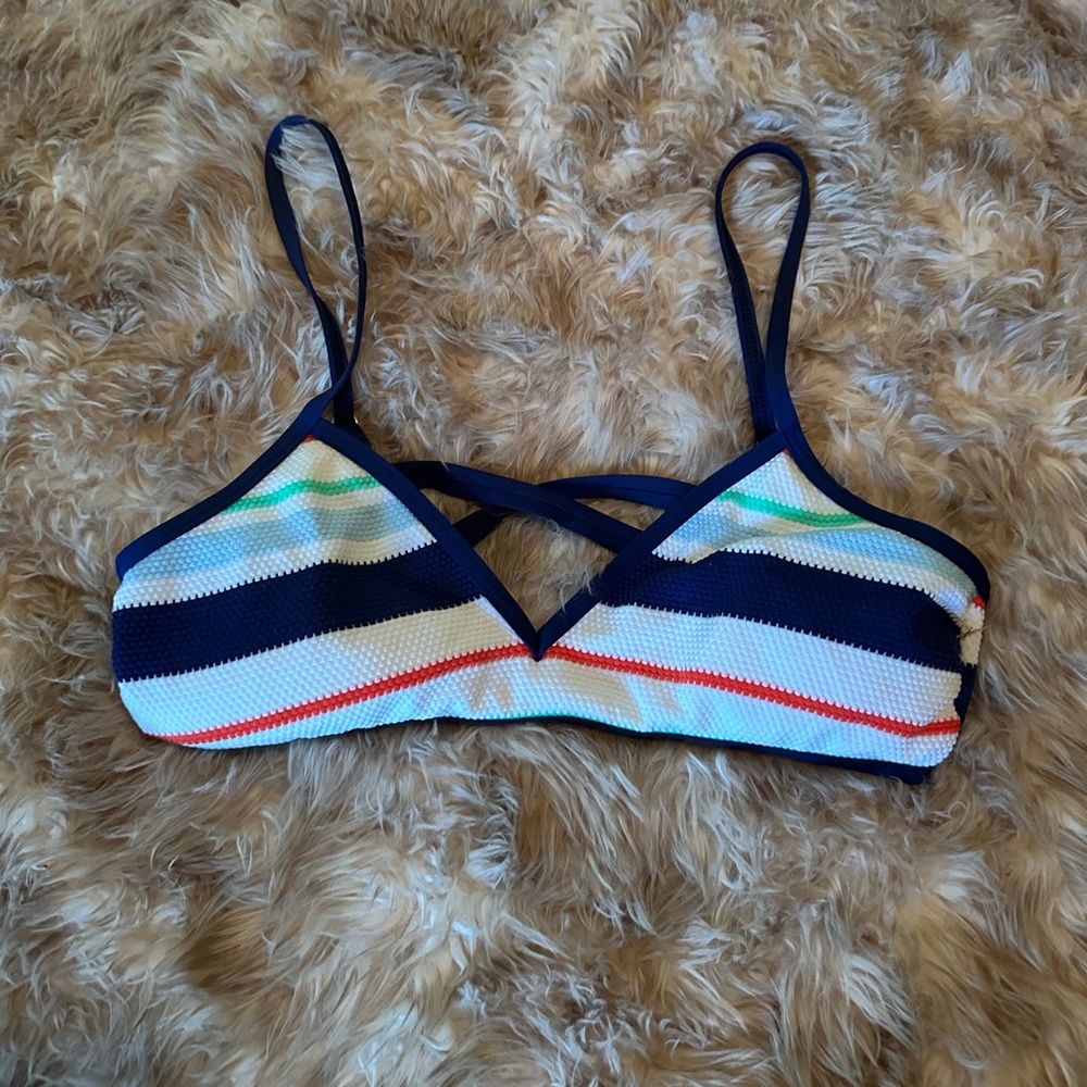 Striped Bikini Top with Crisscross Back